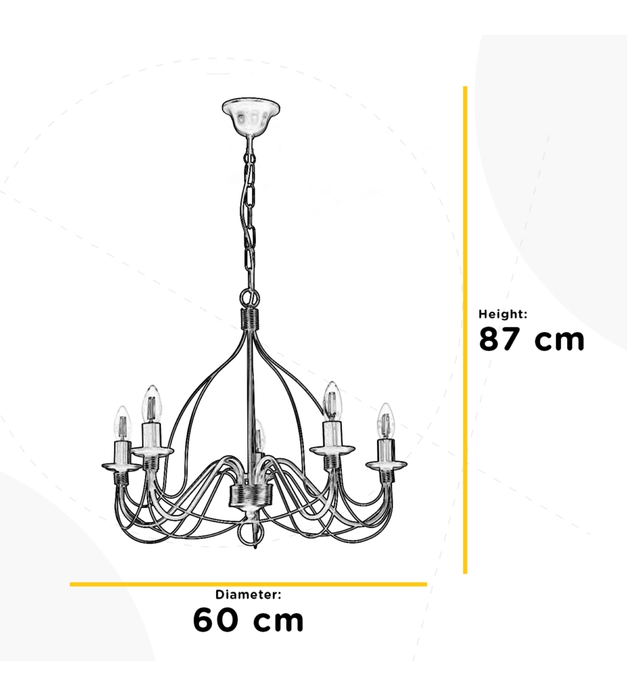 Lampadario a 5 luci 'fiamma' marrone, e14